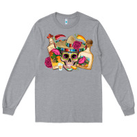 Heather Grey mexican skull sombrero tequila bottle paper roses Long Sleeve Tee - Artiststas