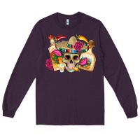 Plum mexican skull sombrero tequila bottle paper roses Long Sleeve Tee - Artiststas