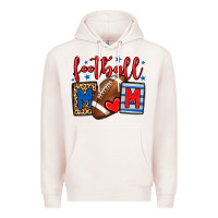 Pale Pink Football mom red and blue team color mother's day Premium Hoodie - HowdyJamesFarm
