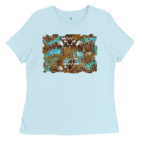 Baby Blue western leopards and turquoise with cowhide background Ladies Tee - Artiststas