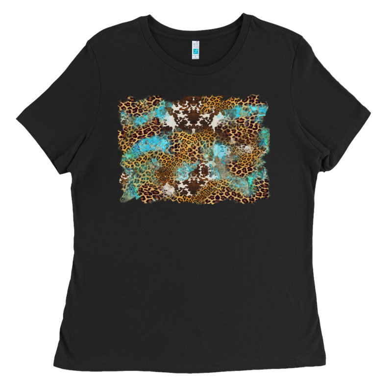 Western Leopards And Turquoise With Cowhide Background Ladies Tee by Artiststas | Teevron
