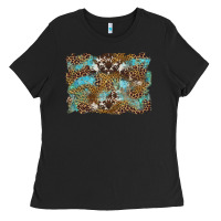 Black western leopards and turquoise with cowhide background Ladies Tee - Artiststas