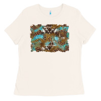 Bone western leopards and turquoise with cowhide background Ladies Tee - Artiststas