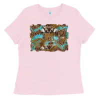 Bubblegum Pink western leopards and turquoise with cowhide background Ladies Tee - Artiststas