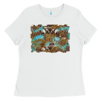White western leopards and turquoise with cowhide background Ladies Tee - Artiststas
