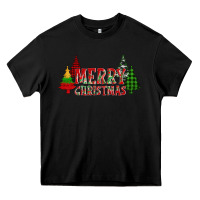 Black merry christmas glitter plaid trees Heavy Core Tee - AdoDesignShop