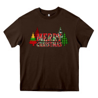 Chocolate Brown merry christmas glitter plaid trees Heavy Core Tee - AdoDesignShop