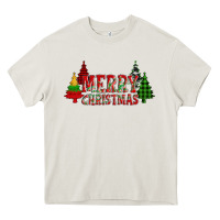 Cream merry christmas glitter plaid trees Heavy Core Tee - AdoDesignShop