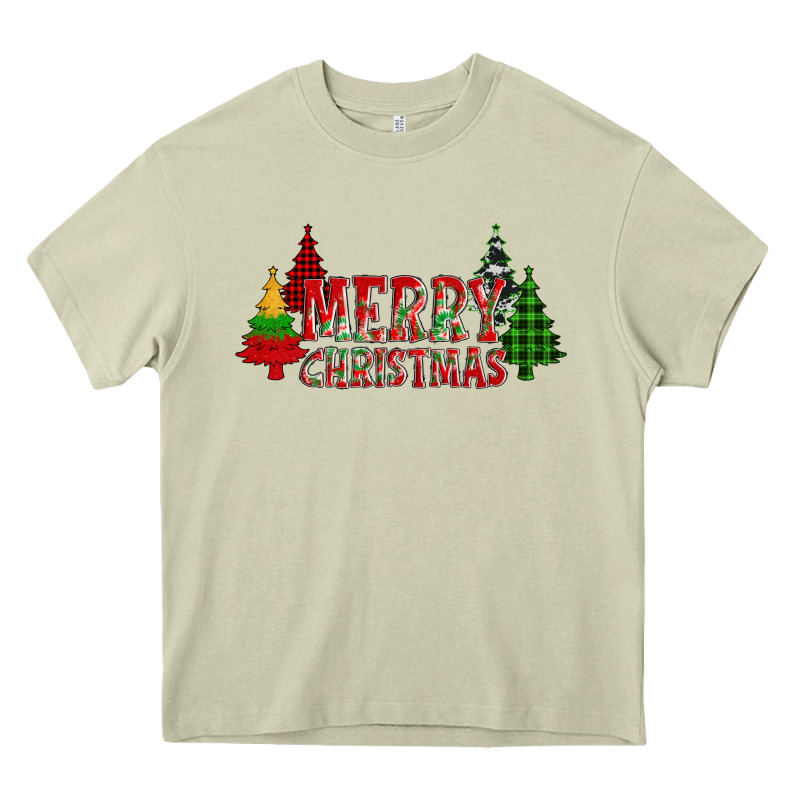 Merry Christmas Glitter Plaid Trees Heavy Core Tee by AdoDesignShop | Teevron