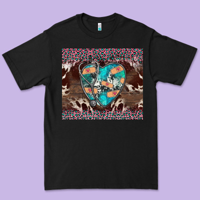 Western Nurse Stethoscope Pink Leopard Premium Tee Designed By Barkaloodesign