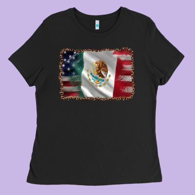 Mexico Flag And Usa Flag Ladies Tee Designed By Adodesignshop