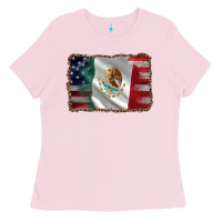 Bubblegum Pink mexico flag and usa flag Ladies Tee - AdoDesignShop