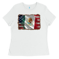 White mexico flag and usa flag Ladies Tee - AdoDesignShop