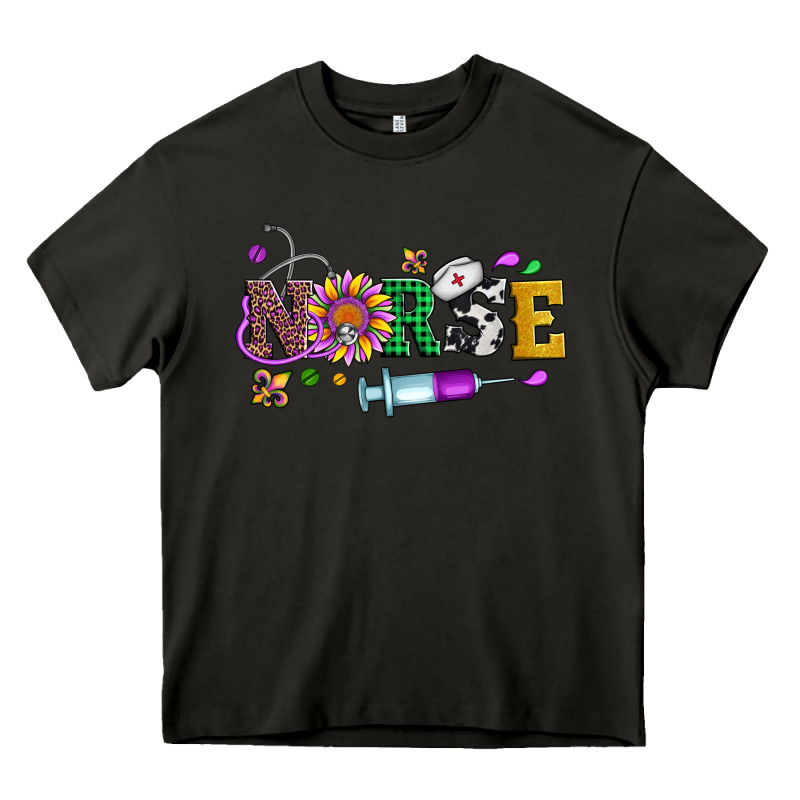 Mardi Gras Nurse Leopard Cowhide Glitter Heavy Core Tee by Artiststas | Teevron