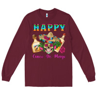 Burgundy Happy Cinco De Mayo Mexican Skull Tequila Bottle Roses Cactus Long Sleeve Tee - Artiststas