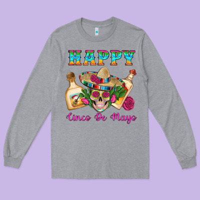 Happy Cinco De Mayo Mexican Skull Tequila Bottle Roses Cactus Long Sleeve Tee Designed By Artiststas
