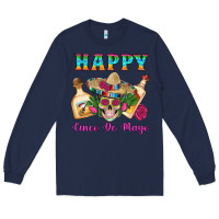 Navy Happy Cinco De Mayo Mexican Skull Tequila Bottle Roses Cactus Long Sleeve Tee - Artiststas