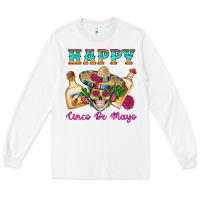 White Happy Cinco De Mayo Mexican Skull Tequila Bottle Roses Cactus Long Sleeve Tee - Artiststas