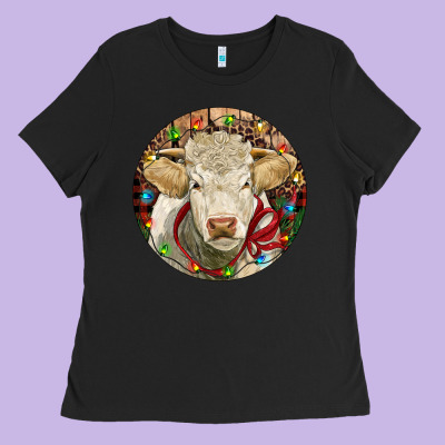 Charolais Heifer Christmas Ladies Tee Designed By Ranaportraitstore