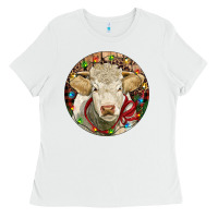 White Charolais Heifer Christmas Ladies Tee - RanaPortraitStore