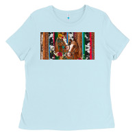 Baby Blue western horses gemstone horse cowhide leopard floral background licens Ladies Tee - Artiststas
