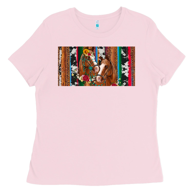 Western Horses Gemstone Horse Cowhide Leopard Floral Background Licens Ladies Tee by Artiststas | Teevron