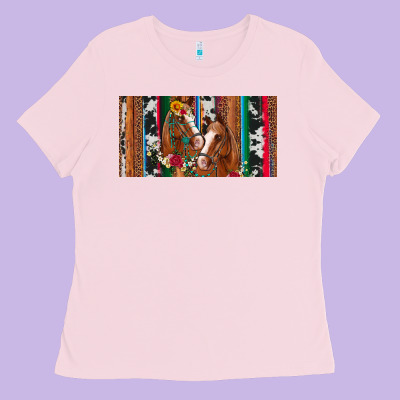 Western Horses Gemstone Horse Cowhide Leopard Floral Background Licens Ladies Tee Designed By Artiststas