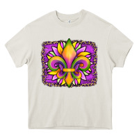 Cream mardi gras fleur de lis sunflower leopard Heavy Core Tee - Artiststas