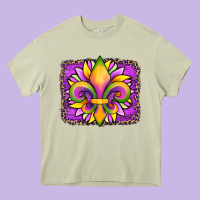 Mardi Gras Fleur De Lis Sunflower Leopard Heavy Core Tee Designed By Artiststas