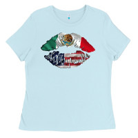 Baby Blue mexico usa lips Ladies Tee - AdoDesignShop