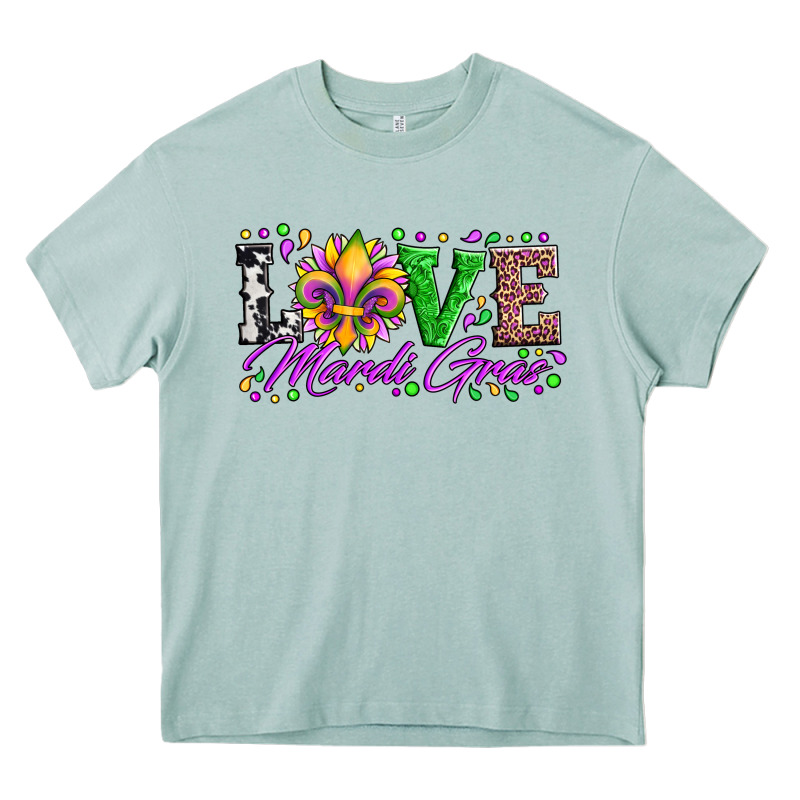 Love Mardi Gras Fleur De Lis Sunflower Leopard And Beads Heavy Core Tee by Artiststas | Teevron