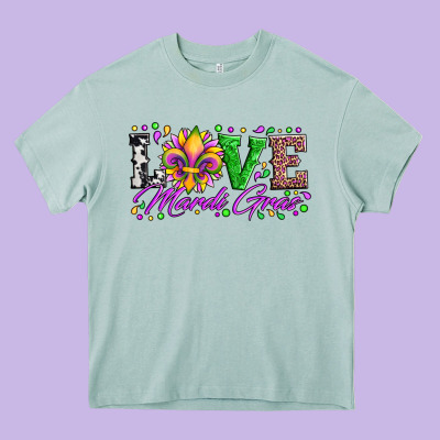 Love Mardi Gras Fleur De Lis Sunflower Leopard And Beads Heavy Core Tee Designed By Artiststas