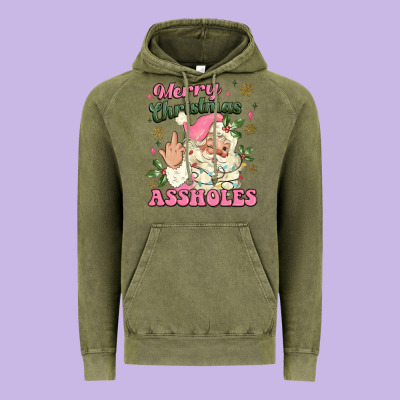 Merry Christmas Assholes Vintage Hoodie Designed By Maliassmallbusiness