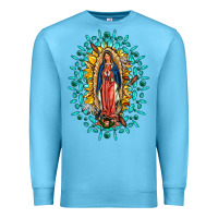Ocean Blue Our Lady Of Guadalupe Gemstone Sunflowers Premium Sweatshirt - FaDigitalArtStudio