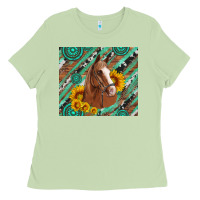 Matcha western horse with gemstone and sunflower Ladies Tee - Artiststas
