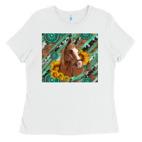 White western horse with gemstone and sunflower Ladies Tee - Artiststas