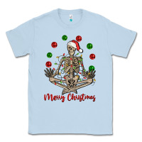 Dusty Blue Merry Christmas skeleton Classic Tee - NancyCooperArtShop