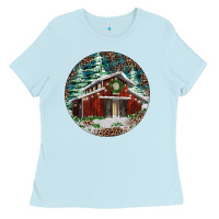 Baby Blue Barn Christmas Ladies Tee - RanaPortraitStore