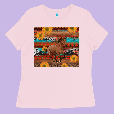 Western Horse And Sunflowers Cowhide Leopard With Aztec Ladies Tee Designed By Artiststas