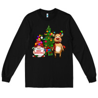 Black merry christmas gnomes, reindeer Long Sleeve Tee - RanaPortraitStore