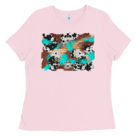 Bubblegum Pink western cowhide turquoise and wood background Ladies Tee - Artiststas