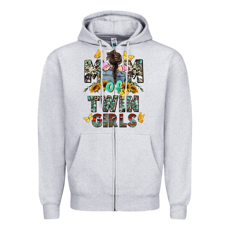 Mom Of Twin Girls Mother's Day Zipper Hoodie by CowGirlArtShop | Teevron