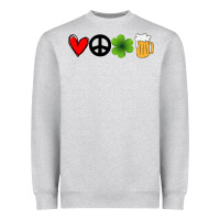 Heather Grey Funny St Patricks Day Love Peace Clover and Beer Heavyweight Sweatshirt - Bettercallsaul
