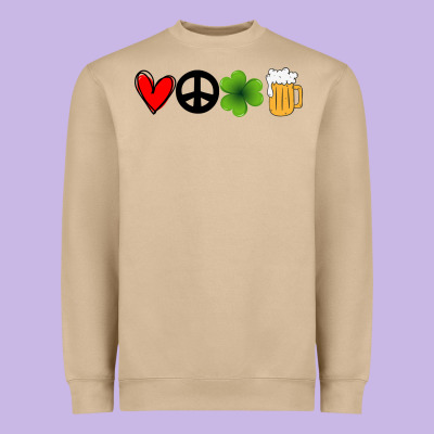 Funny St Patricks Day Love Peace Clover And Beer Heavyweight Sweatshirt Designed By Bettercallsaul