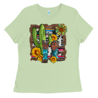 Matcha western cactus with cowboy boots and sunflowers Ladies Tee - Artiststas