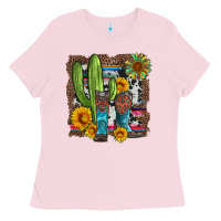 Western Cactus With Cowboy Boots And Sunflowers Ladies Tee | Teevron