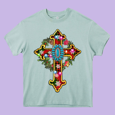 Christmas Cross Heavy Core Tee Designed By Adodesignshop