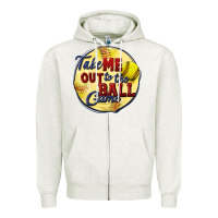 Oatmeal Heather take me out to the ball game softball Zipper Hoodie - CowGirlArtShop