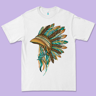 Indian Leopard Headdress Blue Premium Tee Designed By Barkaloodesign