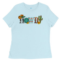 Baby Blue howdy with cowboy hat and cactus Ladies Tee - Artiststas